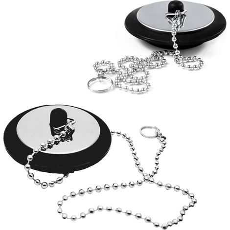 Set mit 2 universellen Ersatz-Badewannenstöpseln für Bad, Küche und Spüle mit Edelstahlkette (Größe 4,2 cm bis 4,5 cm, Kette 41,9 cm)