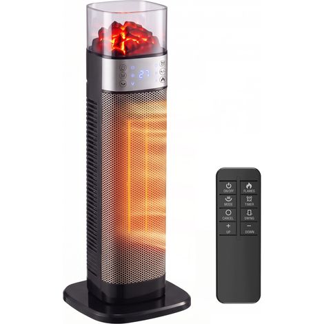 Chauffage d'appoint céramique - HOMCOM - 2000 W - connecté - effet flamme 3D, thermostat réglable - 24,5x24,5x67cm - PP - noir (1/5)