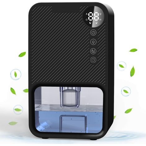 Déshumidificateur Domestique, déshumidificateur d'air Portable de 1100 ML avec Affichage numérique de l'humidité, minuterie de 24 Heures, Veille entièrement Automatique Black (1/5)