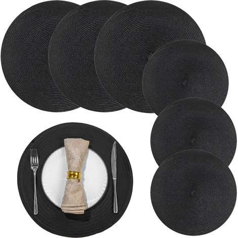 Set di tovagliette e sottobicchieri neri, tovagliette rotonde, tovaglie e sottobicchieri lavabili e resistenti al calore - posate non incluse.