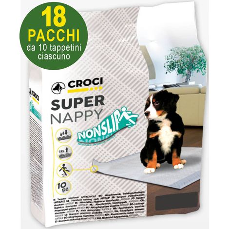 180 Tappetini igienici antiscivolo per cani Super Nappy Nonslip 57x54 cm - 18 pacchi da 10 pezzi cad.