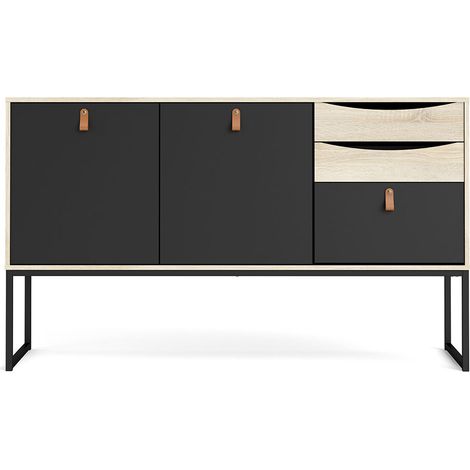 Sady Sideboard 2 Türen, 3 Schubladen matt schwarz, Eichen Dekor.