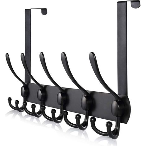 Porte-manteau de porte (noir), crochet de porte en acier inoxydable, idéal pour chambre, salle de bain, cuisine, porte. (1/5)