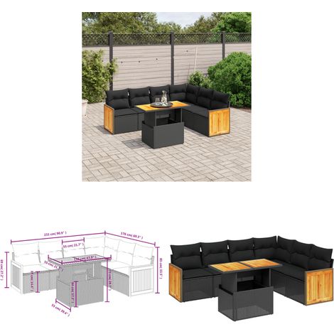 7-tlg. Garten-Sofagarnitur mit Kissen Schwarz Poly Rattan - Gartensorte - Gartenmöbel Set - PE-Rattan Möbel - Outdoor Lounge - Terrassenmöbel - Home & Living (1/3)