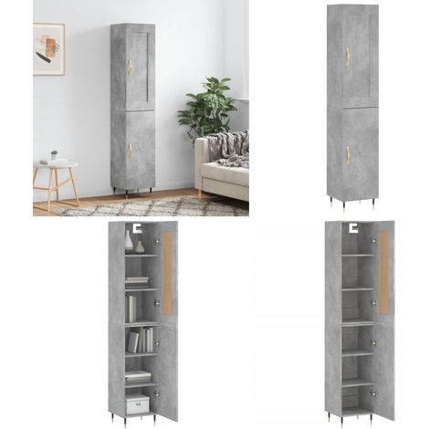 Buffet haut Gris béton 34,5x34x180 cm Bois d'ingénierie - Buffet Design Moderne - Meuble Rangement Gris - Armoire Cuisine - Buffet Bas Prix - Commode Salon - Home & Living (1/5)