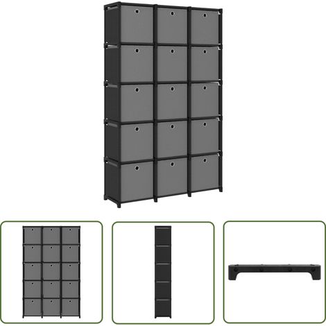 The Living Store Étagère à 15 cubes avec boîtes Noir 103x30x175,5 cm Tissu - Bibliothèque - Étagère - Meuble De Rangement - Organisation - Intérieur Design (1/5)
