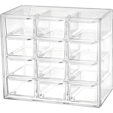 Boîte de rangement, 12 tiroirs petit tiroir de rangement transparent, mini boîte de rangement de bureau pour le maquillage, les cosmétiques, les bijoux et les fournitures d'artisanat (1/4)