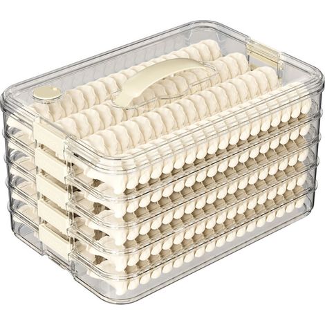 Boîte à raviolis multicouches haute transparence et grande capacité, boîte de rangement à quatre couches allant au congélateur pour la congélation rapide des wontons et des raviolis. (1/3)