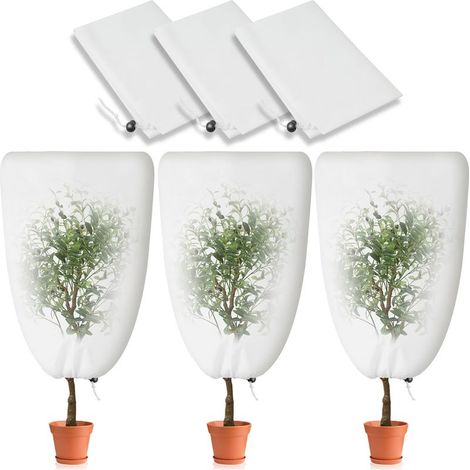 3 Pack Housse Hivernage Plante avec Cordon de Serrage, 80 x 120cm Housse de Protection pour Plantes, Peut être Froid, Résistant aux Intempéries, Chaud, Gel, Réutilisable (1/4)