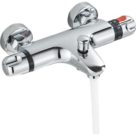 Robinet de baignoire thermostatique mural pour salle de bain - Robinet de lavabo - Robinet de salle de bain en chrome (1/5)