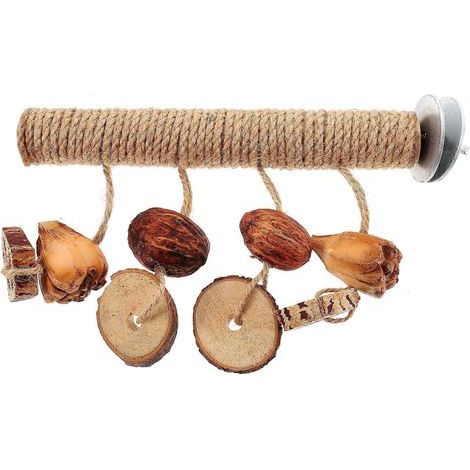 Wellensittich-Sitzstange mit kleinen, hängenden Nagespielzeugen, hölzerne Krallensitzstange für Papageienkäfig – 18 x 2,5 x 13 cm (1/4)