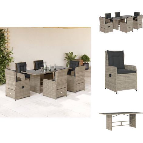 Ensemble à manger de jardin et coussins 7 pcs gris clair rotin - Salon De Jardin - Meuble De Jardin - Set De Salon De Jardin - Table De Jardin - Chaises De Jardin (1/5)
