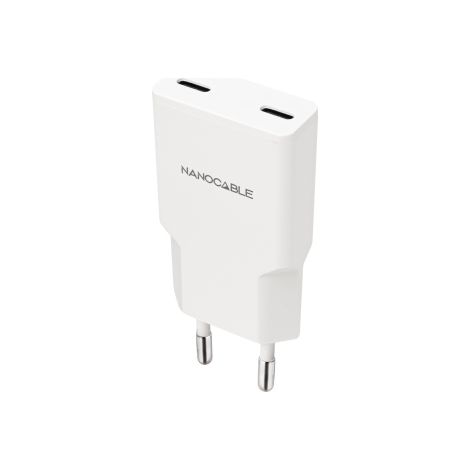 Cargador de Pared Nanocable 10.10.2026/ 2xUSB Tipo-C/ 25W/ Blanco