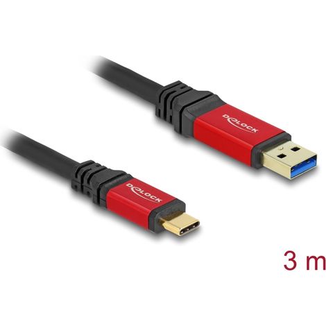 Delock Cable USB 10 Gbps USB Tipo-A macho a USB Type-Câ¢ macho 3 m rojo metal
