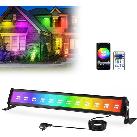 Projecteur LED Exterieur, 50W Barre RGB Lumineuse, Eclairage Mural RGB Intelligent avec Télécommande/APP/Mémoire/Minuterie/Etanche IP66 pour Scène, Bar, Noël, Jardin (1/5)