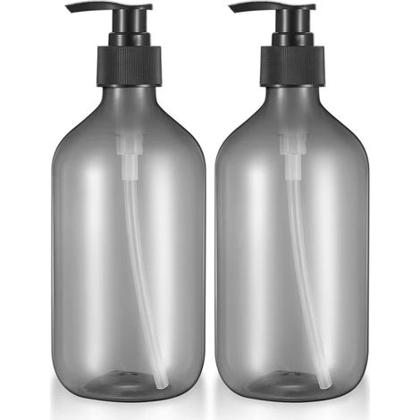 2 Pièces 500 ML Distributeur de Savon, Flacons Vides à Pompe à Pression Rechargeable, Bouteilles Vide Plastique pour Savon Shampoing Lotion Douche - Gris