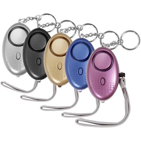 Ensemble d'alarme personnelle 5 pièces - Porte-clés alarme - Alarme avec lampe torche LED - Alarme antivol portable - Alarme 130 dB - ABS - Noir/Or/Gris/Bleu/Violet (1/5)