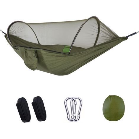 Ultralight hammock with mosquito net, 300 kg load capacity. Hanging hammock with breathable stand. Quick-drying parachute nylon for outdoor use, camping, hiking, gardening, and more. (1/4)