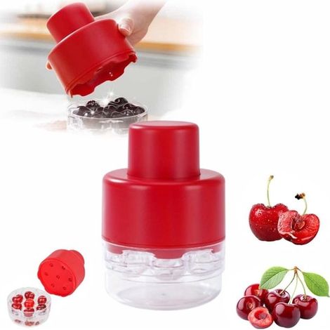 Dénoyauteur de cerises portable 7 en 1 - Ustensile de cuisine - Dénoyauteur de dattes - Modèle à pression - ABS - Rouge (1/5)