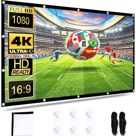 60 Inch Portable Projection Screen 4k HD 16:9 Foldable Canvas Projector Screen Anti-Wrinkle Projector Screen for Home Cinema (60 Inches) (1/5)