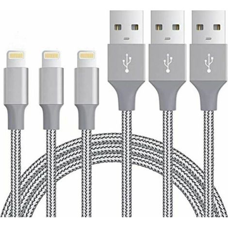Paquet de 3 câbles de chargeur pour iPhone de 3 pieds, câble Lightning certifié Mfi, cordons de chargement pour iPhone tressés en nylon, compatible avec iPhone 11 Xs Max XR X 8 7 6s Plus, iPad Mini/Ai (1/5)