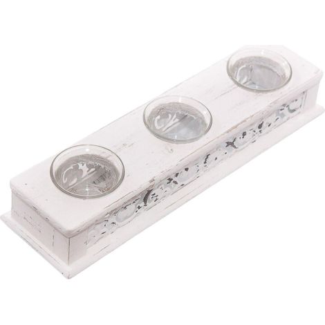 Portacandele in legno sbiancato, 32X9H5 cm (kit da 3) (1/2)
