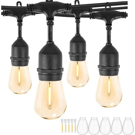 Guirlande Lumineuse Exterieure LED, 50FT/15M Guirlande Exterieure Guinguette avec 15+1 Ampoules S14 en Plastique Incassable, Etanche IP65 pour Extérieur Jardin Terrasse Patio Fête