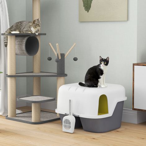 Bac à litière pour chat maison de toilette pour couvercle supérieur verrouillable et ouvrable 50 x x 39 cm - crème (1/4)