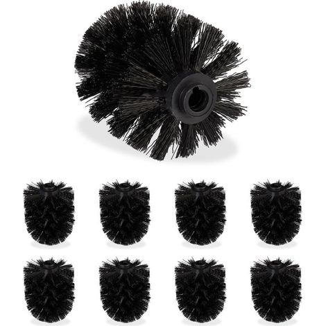Tête de rechange brosse WC, lot de 18, filetage intérieur 12 mm, diamètre 8 cm, tête brosse toilettes, noir (1/5)