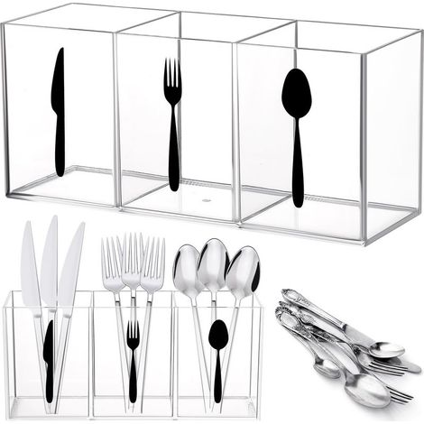 Boîtes de rangement pour couverts, paniers à couverts, étagères de rangement de comptoir, couteaux et cuillères (transparents) (1/2)