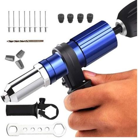 1 adaptateur de pistolet à riveter, tête en acier allié, compatible perceuse sans fil, pour rivets aveugles 2,4 à 4,8 mm, usage professionnel et domestique (1/5)