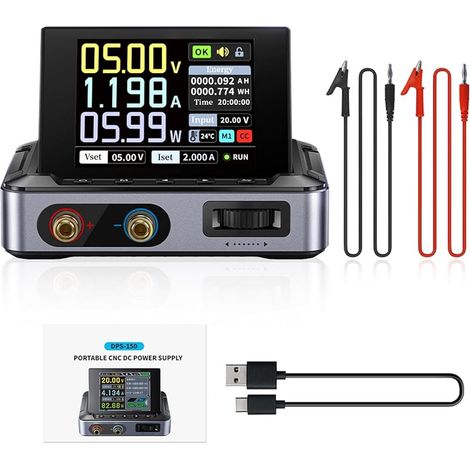 Alimentation laboratoire 30V 5A Alimentation stabilisée CNC DC 0-30V 0-5A Écran couleur IPS 2,8 pouces, entrée PD/QC/DC, sortie tension et courant constants, ordinateur central PC DPS-150. (1/5)