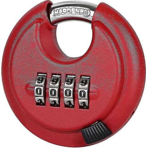 Cadenas à combinaison robuste, cadenas à combinaison à 4 chiffres, cadenas à disque extérieur résistant aux intempéries, compatible avec portail, abri de jardin, garage, casier (rouge, 1 pièce) (1/4)