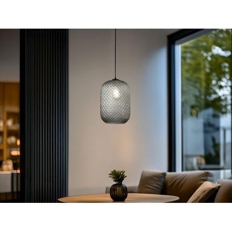 Pendelleuchte ASHFORD einflammig Kristall Glasschirm Rauchglas, Ø20cm (1/5)