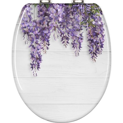 WOLTU Toilettendeckel mit Absenkautomatik, WC Sitz Quick Release zur einfachen Reinigung, Klodeckel O-Form aus Duroplast, mit verstellbaren Scharnieren, bis 175 kg belastbar, Glyzinie (1/5)