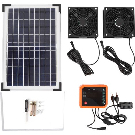 GARRYFIZH Kit Ventilateur d'Extraction Solaire 10W, Double Ventilation, Batterie 4400mAh avec Contrôleur, pour Serre / Abri
