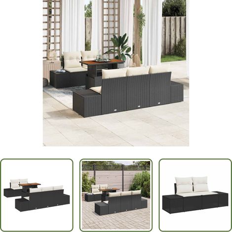 Gartenbank - Garten Essgruppe mit Kissen 6 pcs Schwarz und Creme (1/5)