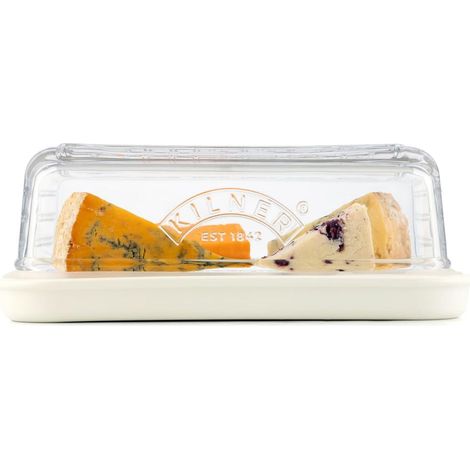 Rangement hermétique pour fromages Joint en silicone amovible pour un rangement respirant Base en céramique pour servir le lave-vaisselle Couvercle en verre 8,5 cm x 23,4 cm x 15,3 (1/5)