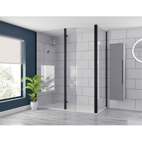 Colore 10mm Clear Glass Matt Black 2000mm x 300mm Walk In Hinged Return Shower Screen (1/5)