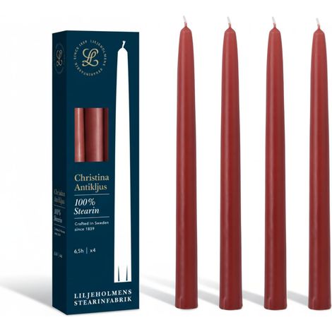 Lot de 4 bougies de table en terre cuite - 100 % stéarine - Diamètre : 21 x 255 mm - Fabriquées en Suède - Anti-gouttes et sans suie - Élégante décoration pour table (1/5)
