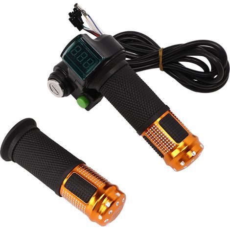 Gasgriffe für Elektrofahrräder (Paar) mit roter Bildschirmsperre, 12V bis 99V, Schlüssel inklusive, goldfarben. (1/5)