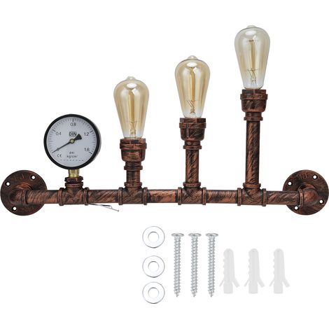Applique murale en fer à 3 têtes, conduite d'eau, Steampunk rétro avec prise E27, pour couloir de Restaurant, 220V