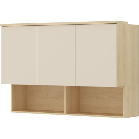 Armario de pared Nolcala 104, Roble + Beige, 85x126cm, Número de puertas: 043cm, Aglomerado laminado