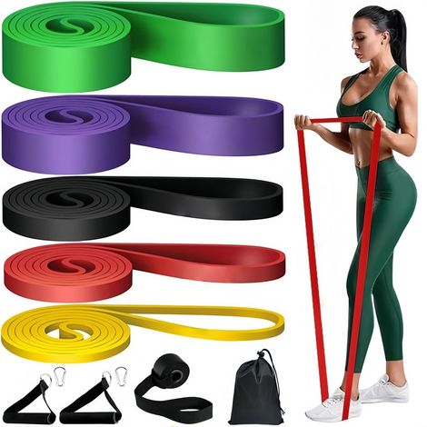Elastique Musculation,Bandes de Fitness,Bande Resistance Elastique,5 Differents Niveaux de Resistance pour Musculation Fitness,Pilates,Yoga,Workouts,Pochette de Rangement Incluse (1/5)
