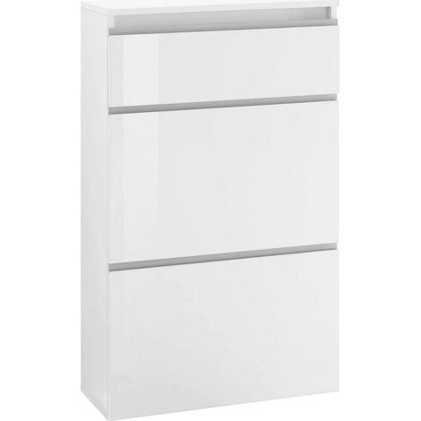 Dmora - Zapatero Dlogarz, Mueble multiusos con 2 puertas y 1 puerta abatible, Zapatero de entrada, 100% Made in Italy, cm 60x27h108, Blanco brillo