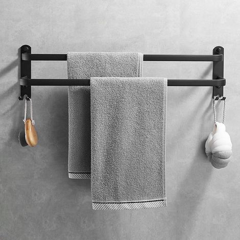 1 Porte-Serviettes 80CM Aluminium Double Couche Adhésif Ou Percage Salle De Bain (1/5)