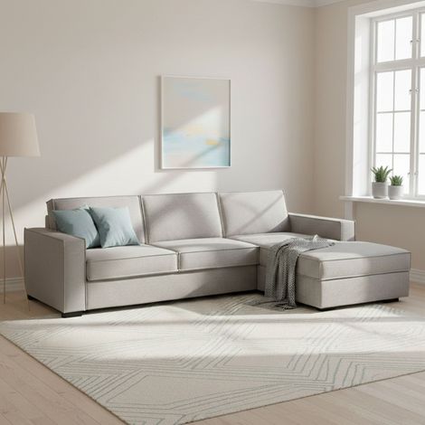 Talamo Italia Sofa cama Adelia, Sofá de esquina, 100% Made in Italy, Sofá con apertura giratoria, Península contenedor derecha, con reposabrazos delgados, Cm 260x95h90, Gris, con embalaje reforzado (1/5)