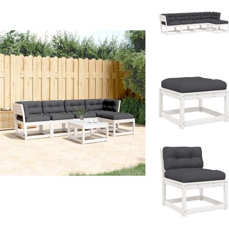 5-tlg. Garten-Sofagarnitur mit Kissen Weiß Massivholz Kiefer - Gartensofas - Gartenmöbeln - Esszimmergarnitur - Lounge Set - Terrassenmöbel (1/5)