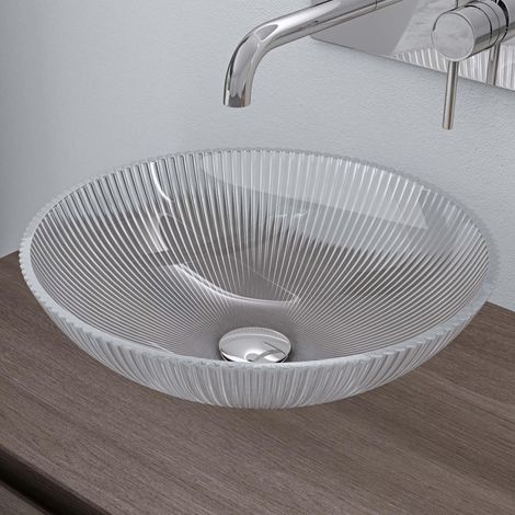 doporro Lavabo à Poser Vasque en Verre Transparent Lave Mains Ovale de Salle de Bains Petit Lave-Mains pour WC 40x40x12 cm Minerva06