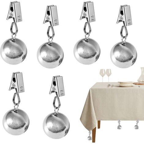 Poids de nappe de table lot de 6 pièces, poids stables pour nappe, boules en acier inoxydable extra lourdes, boules en acier inoxydable avec clip, conviennent pour rideaux, tables de pique-nique (1/5)